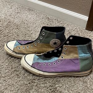 Converse Chuck Taylor 70 Ripstop Patchwork High-Tops in Purple, Blue, and Tan
